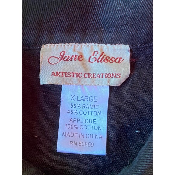 Jane Elissa unique cut off sleeves Patch vest black denim jacket size xl - Picture 8 of 12